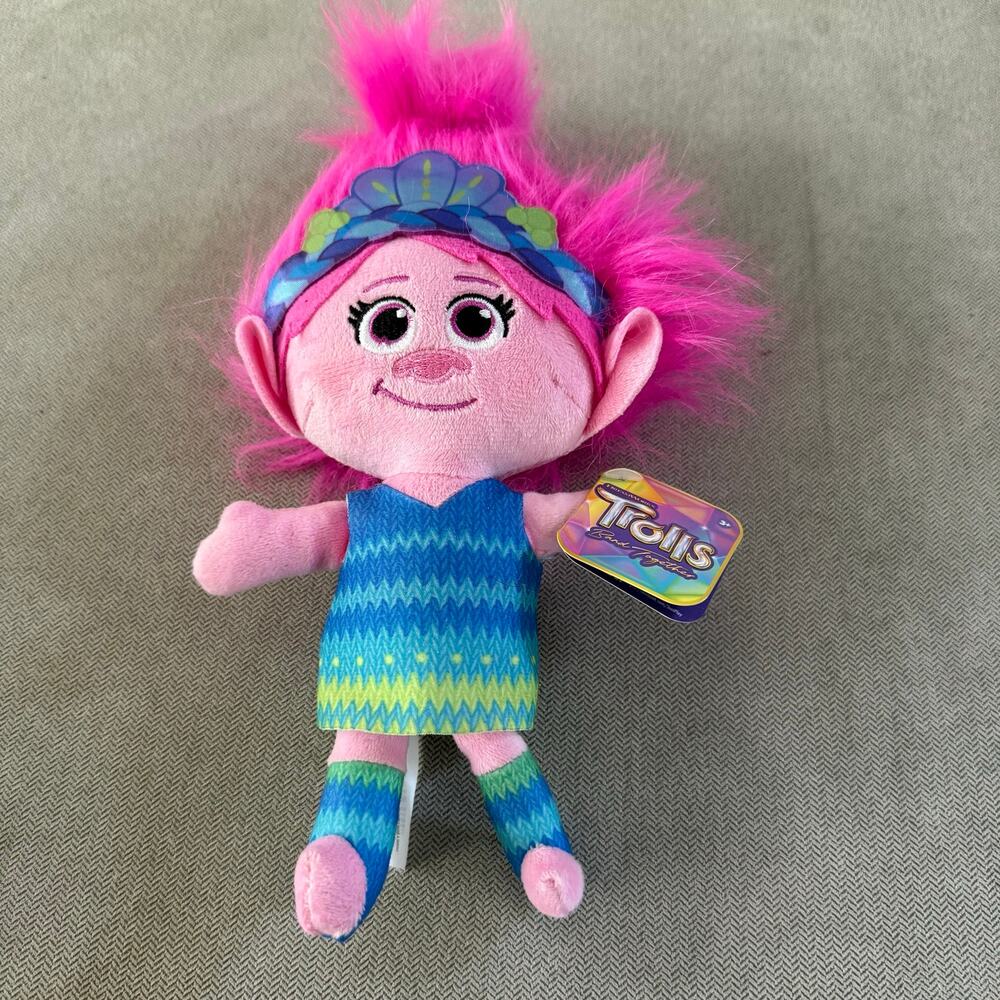 DreamWorks Trolls Poppy Plush Doll Pink Hair Blue Dress 10” New With Tags